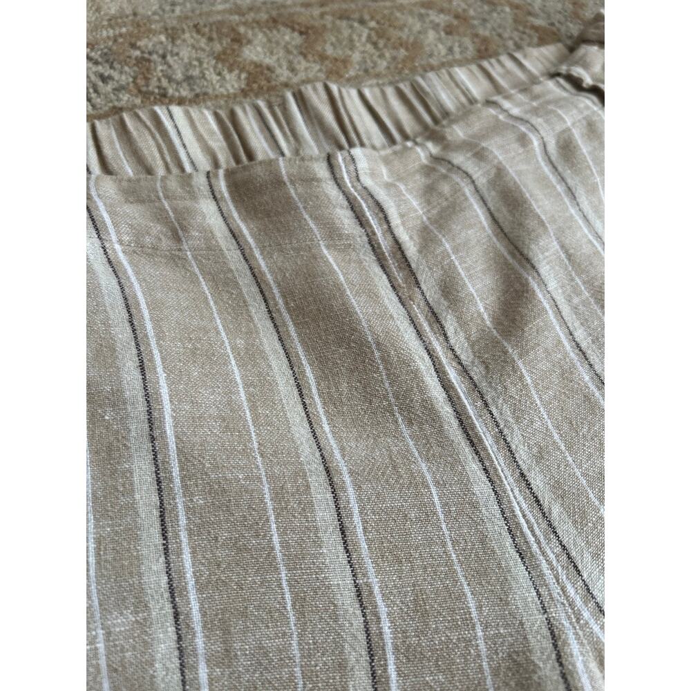 Linen Wide Leg Crop Pants Striped Elastic Waist Coastal Minimalist Petite M